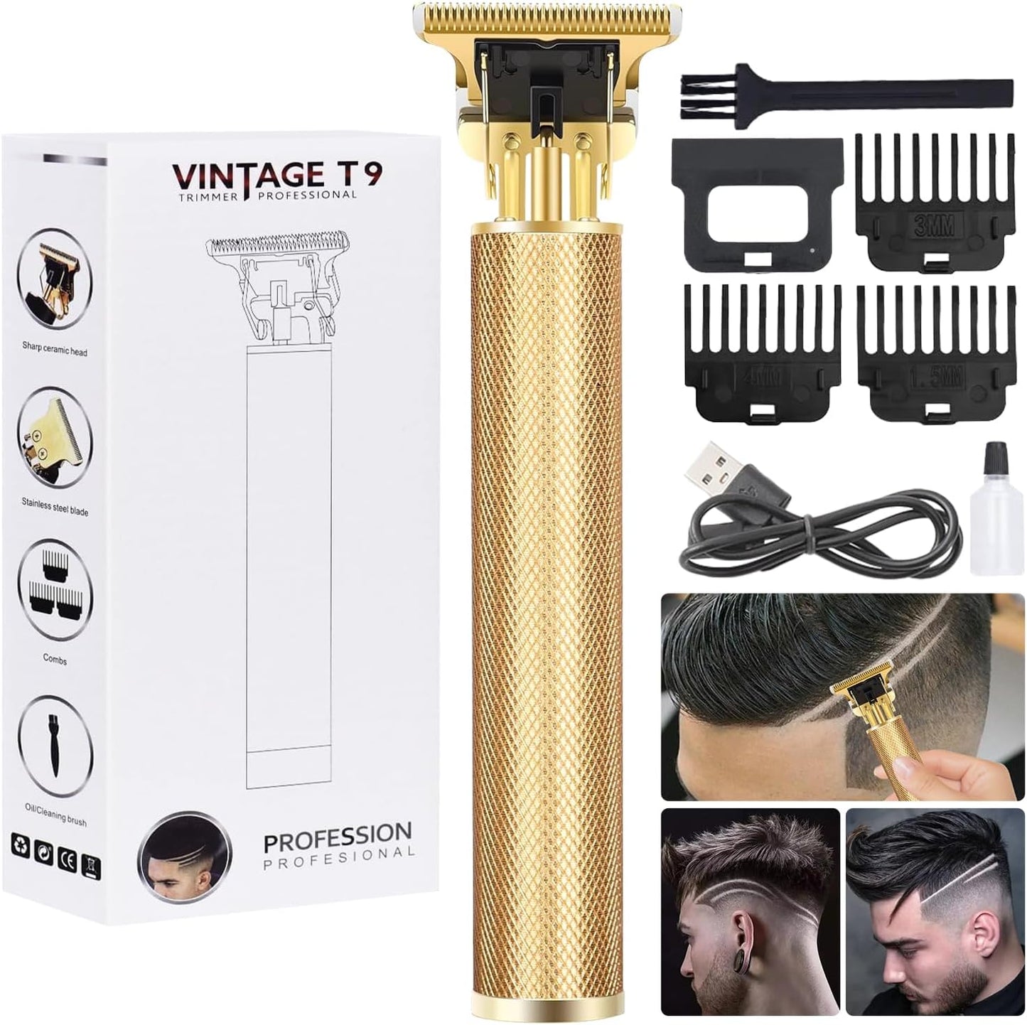 Premium Cordless Beard and Hair Trimmer for Men - Professional T-Blade Grooming Kit with 4 Adjustable Combs | Rechargeable & Zero Gapped