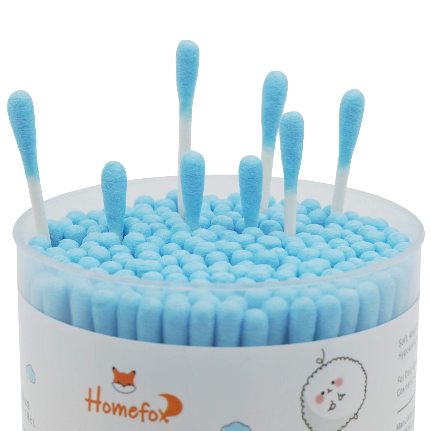 HOMEFOX Blue Cotton Swabs Spiral - 200 Count Organic Cotton Buds Double Side Tightly Wrapped Cotton Tips Paper Stick Soft Gentle Lint-Free Cruelty-Free, Round & Spiral (Blue)