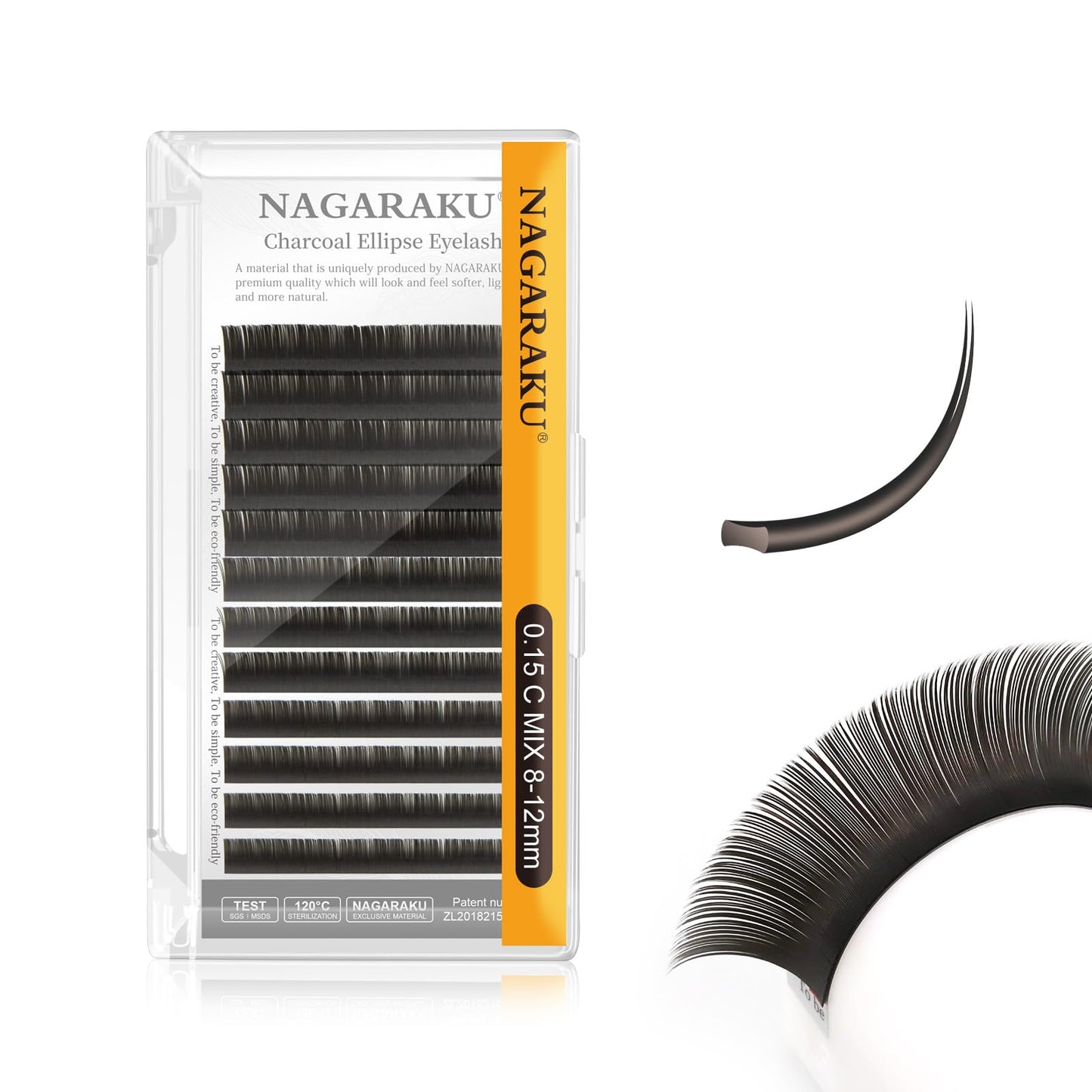 NAGARAKU Double Tips Flat Ellipse Eyelash Extensions Supplies 0.15 C curl 8-12mm Mix Natural Charcoal Color Faux Mink Super Soft Split Tips Individual Lashes