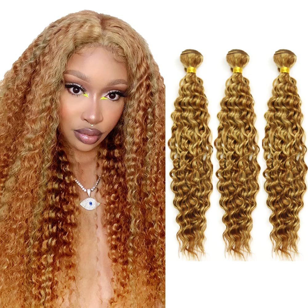 Blonde Bundles Human Hair Highlight Deep Wave Bundles 20 20 20 Inch Same Length 3 Bundles Peruvian Virgin P27/30 Deep Wave Hair Extensions 300g