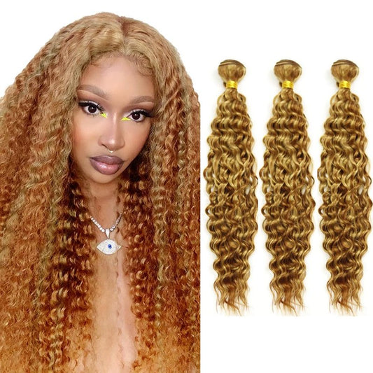 Blonde Bundles Human Hair Highlight Deep Wave Bundles 20 20 20 Inch Same Length 3 Bundles Peruvian Virgin P27/30 Deep Wave Hair Extensions 300g