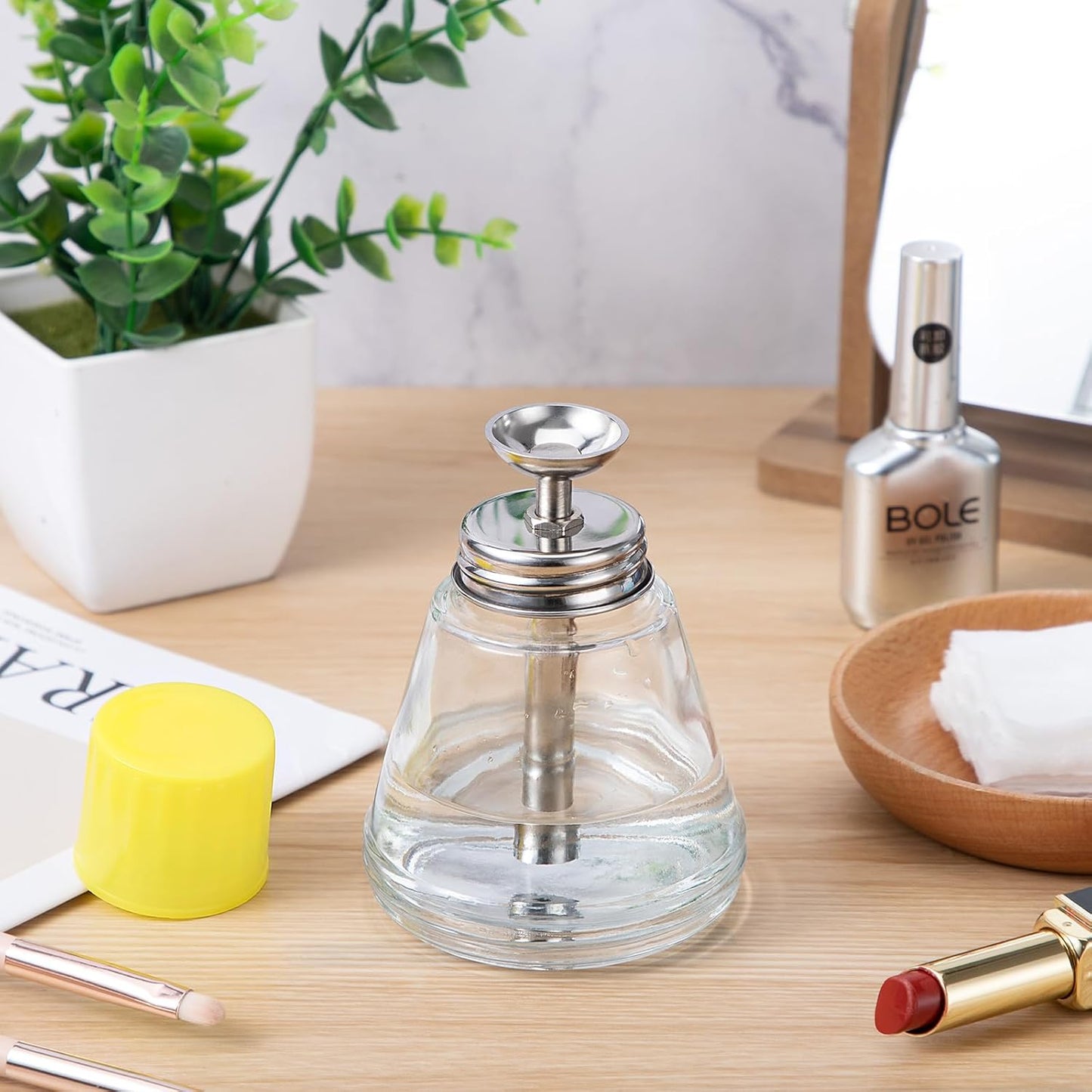Clear Acetone Pump Dispenser - 6Oz Leak-Proof Glass Bottle for Nail Polish Remover | Makeup Remover