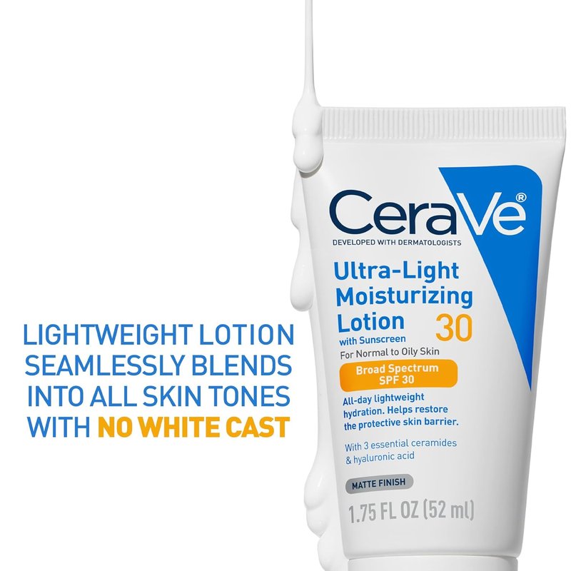 CeraVe Ultra-Light Moisturizing Lotion - Daily Face Moisturizer with SPF 30 & Hyaluronic Acid | Oil-Free, 1.7 Oz
