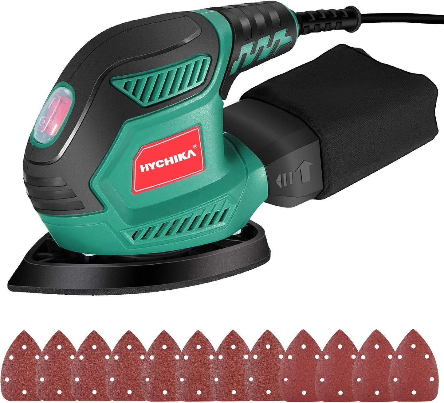 HYCHIKA Detail Sander - 14,000 OPM Compact Electric Tool for Tight Spaces | Includes 12 Sandpapers & Dust Collection System