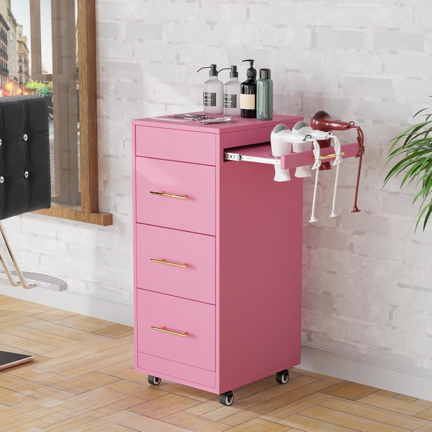 Salon Trolley Cart - 3-Drawer Rolling Hair Styling Station with Wheels | Mobile Beauty Trolley in Pink