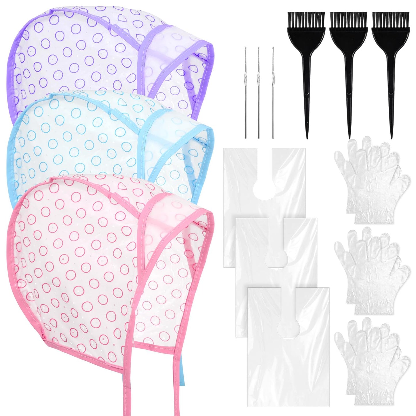 Highlight Cap Set 15Pcs Highlighting Caps for Hair Dye Bleach Cap With Hole And Hook Dye Kit for Hair Frosting Highlighting Home Use Salon Tools for Hairs Bleaching Coloring Dying