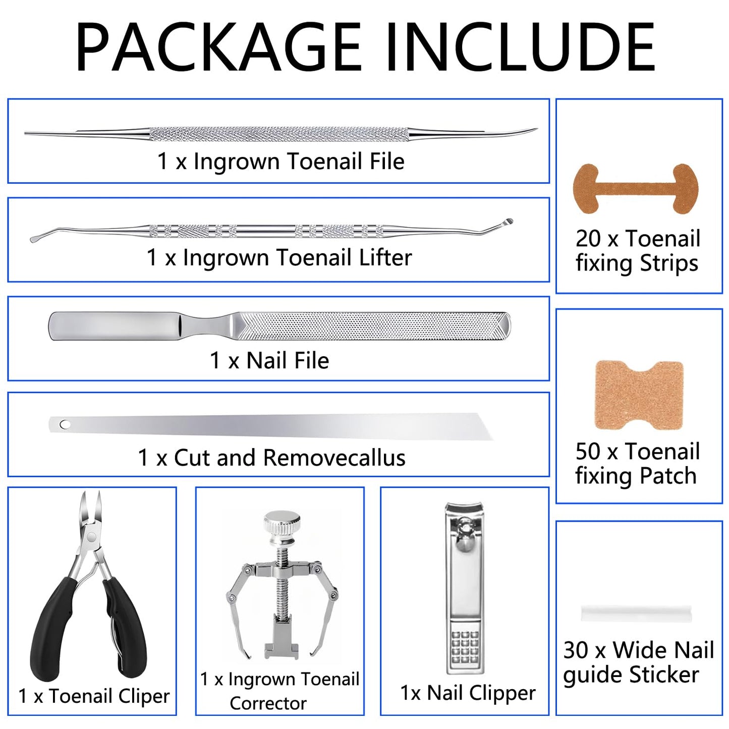 CHEMAILON Professional Ingrown Toenail Correction Kit - Stainless Steel Ingrown Toenail Clippers, Correction Patches, Lifter & Tools for Ingrown Toenail Treatment, Home Pedicure Solution