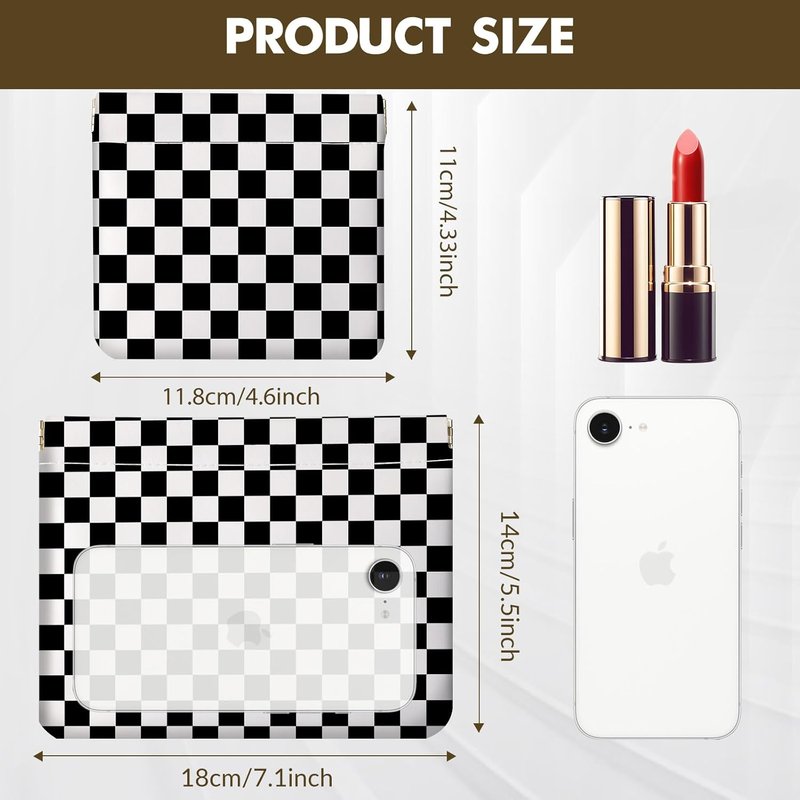 Makeup Bag Set - 2 PCS PU Leather Cosmetic Organizer for Travel | Checkered Design, Portable Self-Closing Pouch
