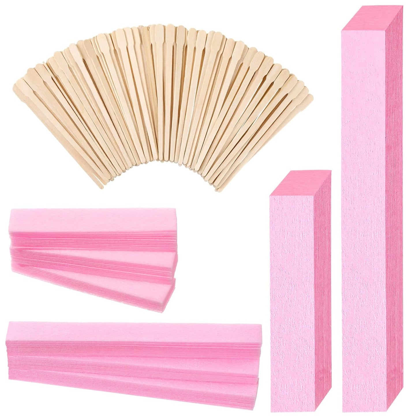 600 Pcs Waxing Kit - 400 Wax Paper Cloth Eyebrow Strips & 200 Wooden Applicator Sticks | Pink Body Hair Removal