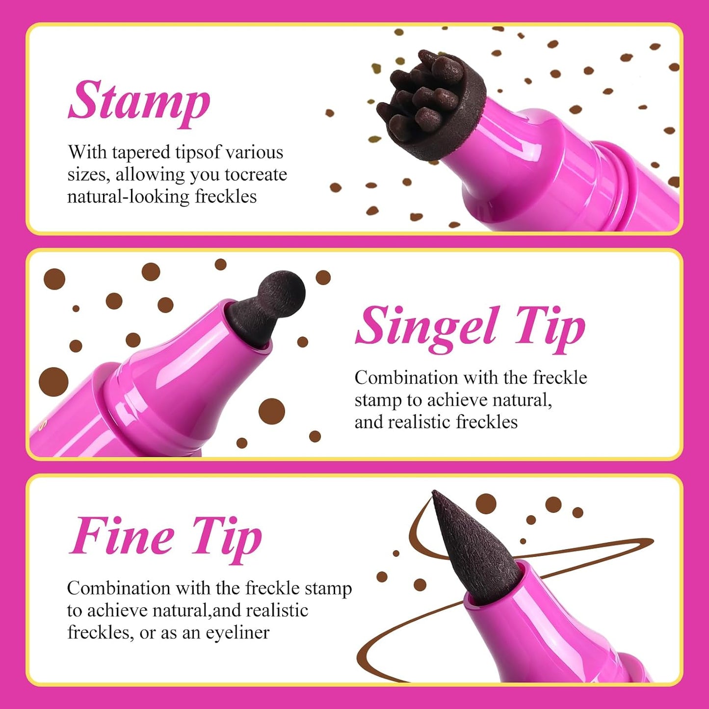 Dual Ended Freckle Stamp Pen - 2 Pcs Soft Sponge & Precision Tip | Waterproof Faux Freckle Eyeliner #03 Caramel Brown