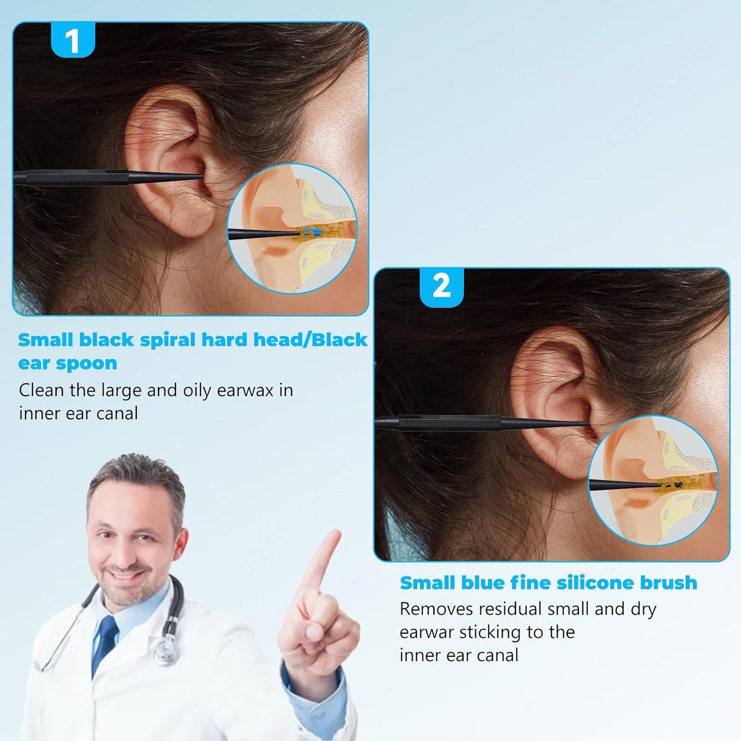 Ear Wax Removal Tool Kit - 9 Pcs Silicone Spiral Cleaner for Safe Ear Wax Removal | Reusable for Adults & Kids