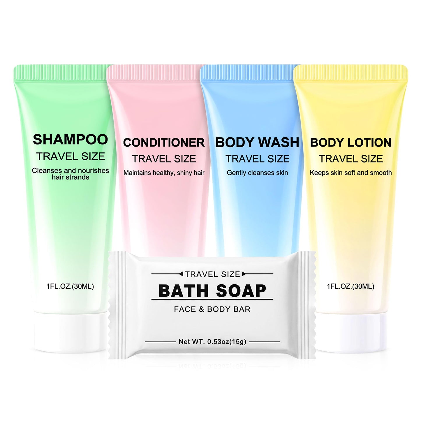 Kocpudu Travel Size Toiletries Set Bulk, 5-In-1 Hotel Soaps And Toiletries Bulk, Including Travel Soap Bars, Shampoo, Body Wash, Lotion, Conditioner, Suitable For Travel And Hotels (10-PACK)