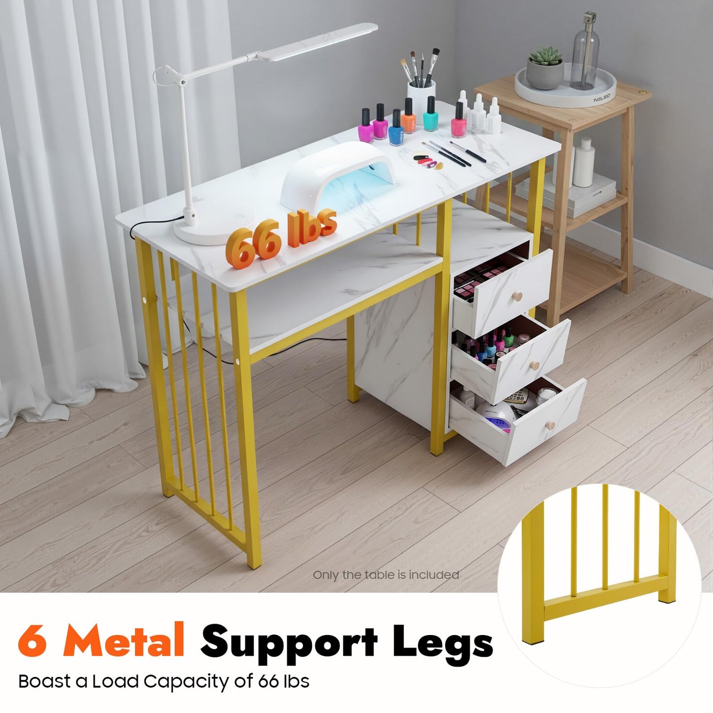 Manicure Table Nail Desk for Nail Tech, Marbling Texture Manicure Desk with 3 Drawers, Multipurpose Table Beauty Salon Workstation with Open Shelf for Living Rooms, Offices, Nail Salons, Beauty Salons