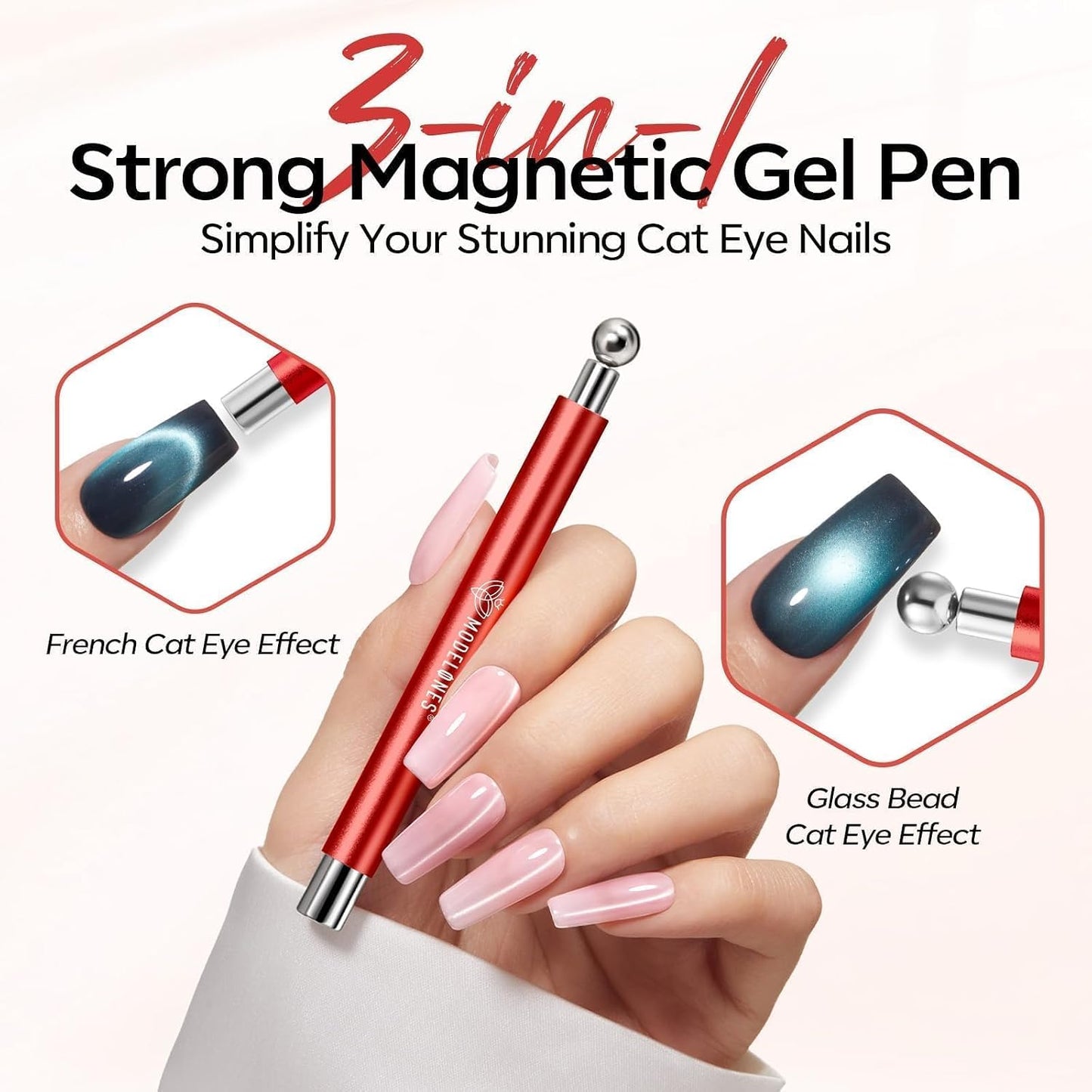 Cat Eye Magnet Set - 5PCS Dual-Head Nail Magnet Pen for Gel Polish | Heart, Lightning & Ball Shapes