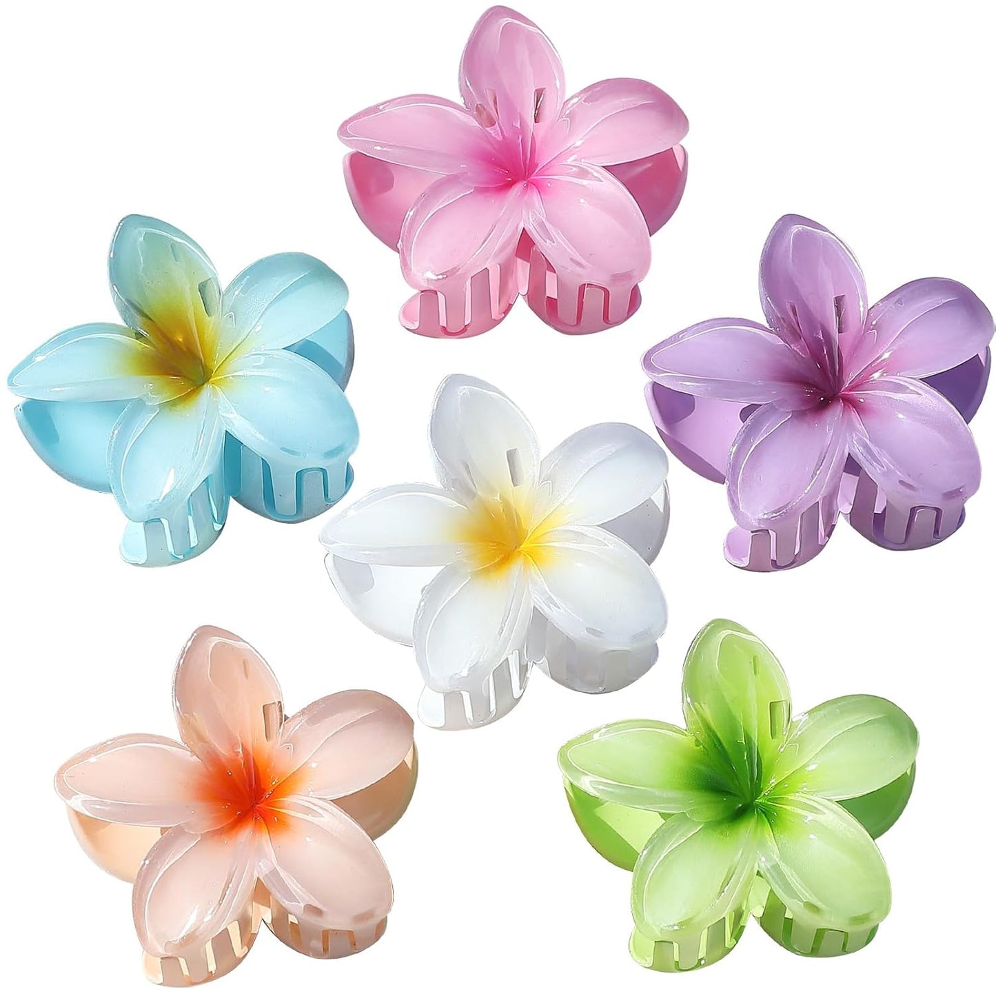 Flower Hair Clips - 6 Pcs Hawaiian Large Claw Clips for Thick & Thin Hair | Tropical Beach Accessories