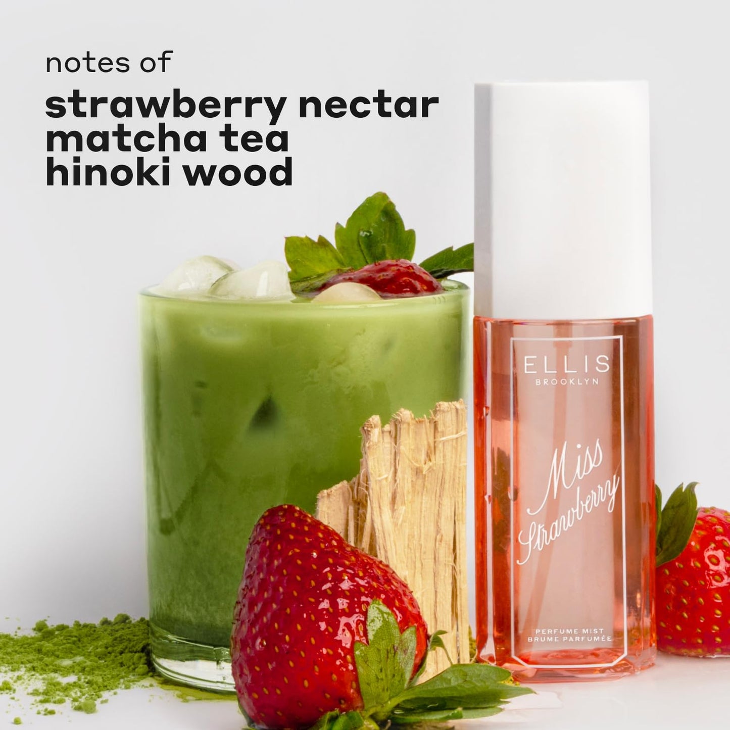 Ellis Brooklyn MISS STRAWBERRY Perfume Mist, Fruity Floral Fragrance with Wild Strawberry Nectar, Fresh Matcha & Soft Hinoki Woods, Vegan Perfume, Made In The USA, 90ml/3 fl oz