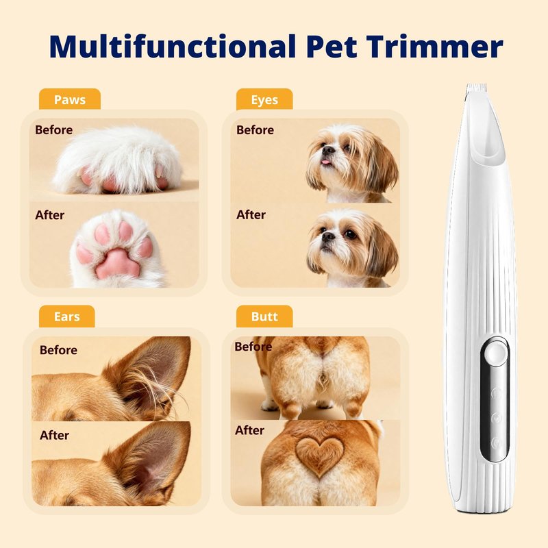 Heusom Silent Pet Paw Trimmer | Cordless Shaver for Dogs, Cats, Big & Small Animals with Light | Rechargeable Home and Salon Grooming Tool for Paws, Face, Ears, Butt