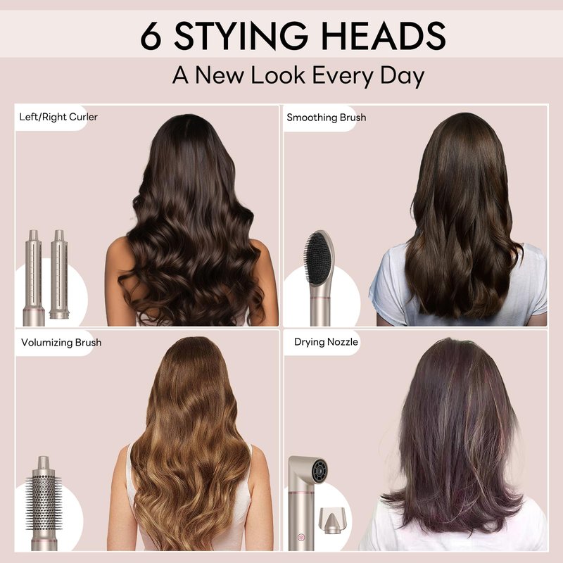 Nawedaa 6-in-1 Pro Ionic Hair Dryer with Constant Temperature & LCD Display | High-Speed Auto Wrap Hair Styler for Fast Salon Drying & Styling | Hot Air Brush for More Volume, Less Frizzc & Damage