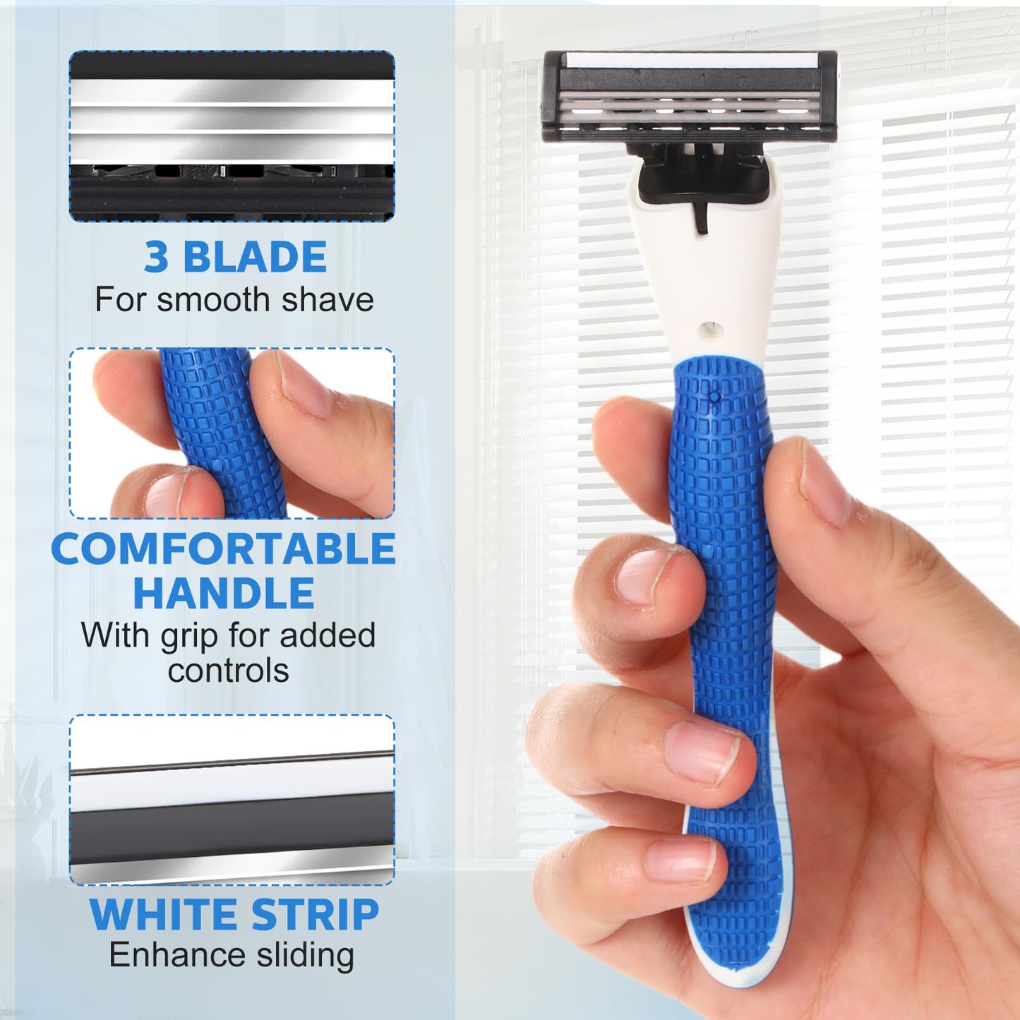 Lanties 50 Pcs Refillable Three Blade Disposable Razors for Men Sensitive Skin Razor Travel Shave Set Shaving Gift Set, 2 Handle & 48 Cartridges