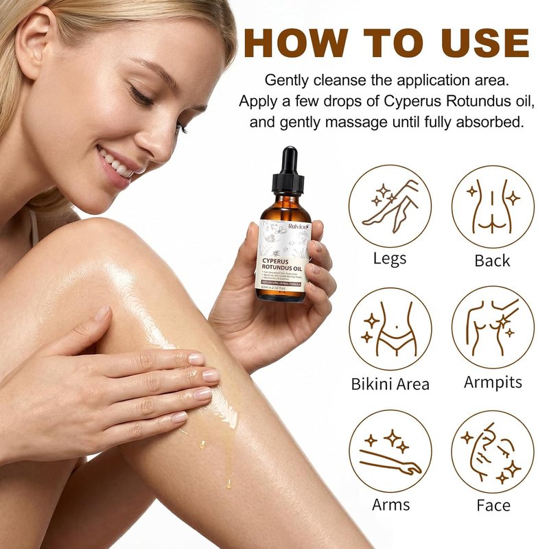 Natural Cyperus Rotundus Oil for Hair Removal - Gentle Body Hair Growth Reducer | 2 Pack, 4 fl. oz Bottles, All Skin Types
