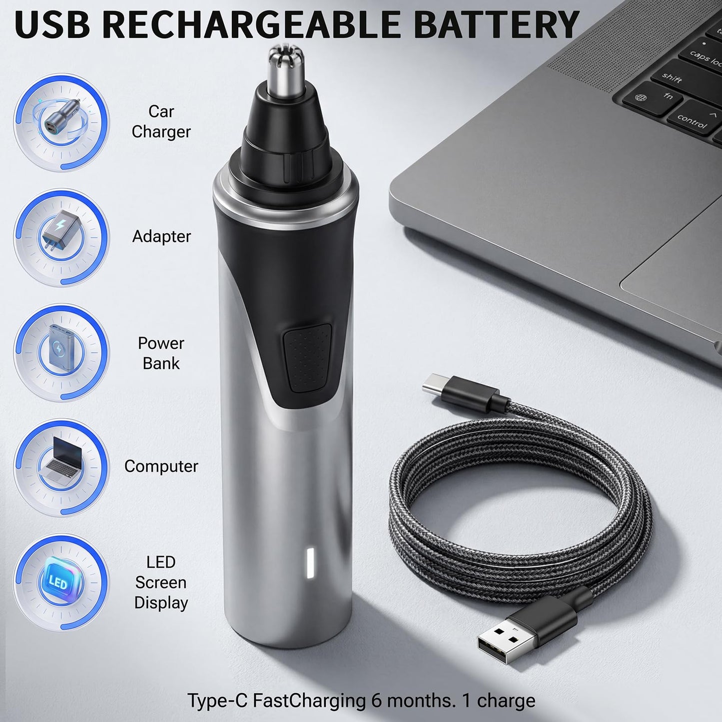 Electric Nose Hair Trimmer for Men, 2026 Professional 2 in 1 Painless Rechargeable Nose and Ear Hair Clipper, IPX7 Waterproof, Type-C Fast Charging, 6-Month Battery Life,Gifts for Father(Blue)
