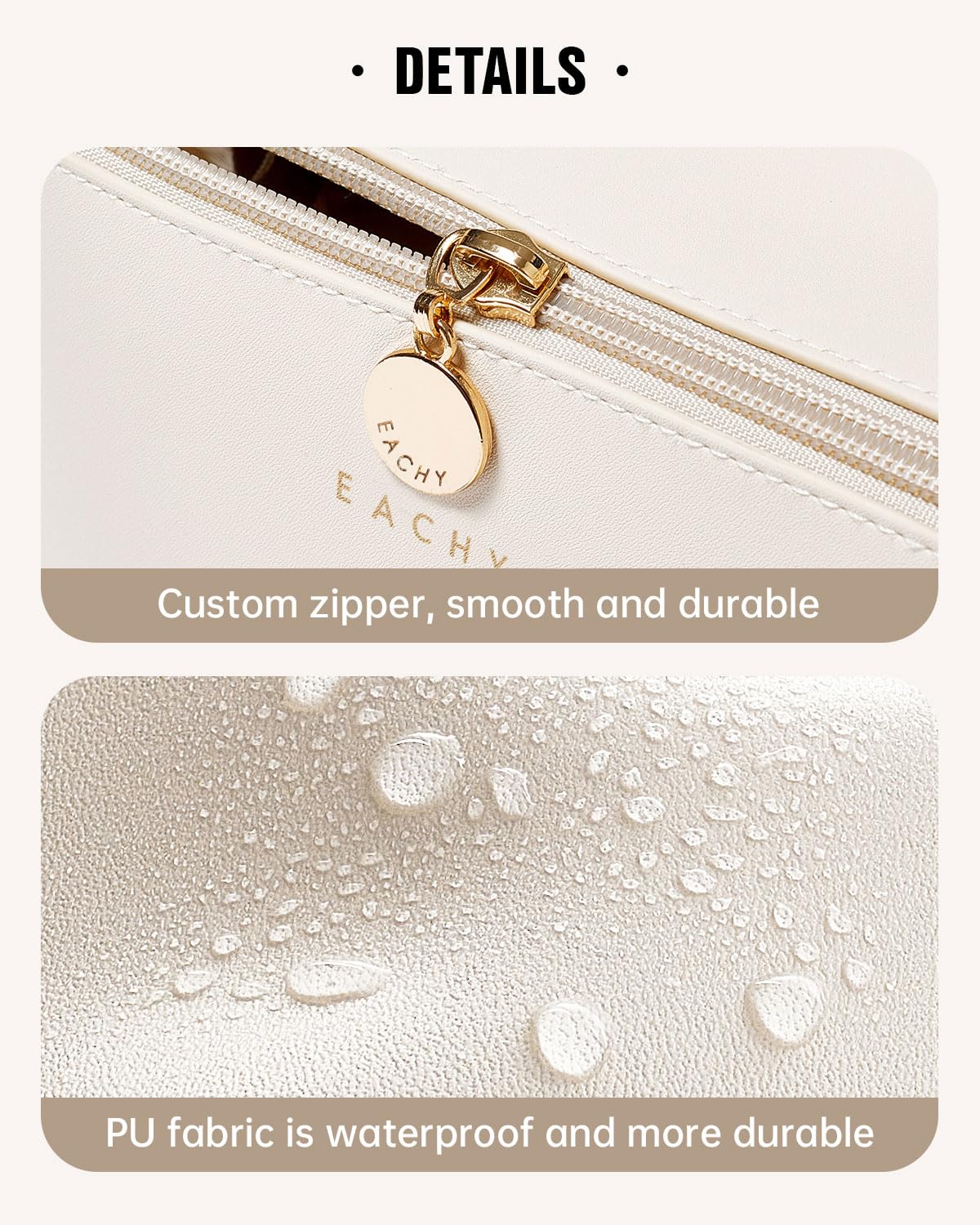 EACHY Travel Makeup Bag, Large Capacity Cosmetic Bags for Women, Waterproof Portable Open Flat Toiletry Bag Make up Bag with Divider and Handle, Gifts for Women (White, Large)