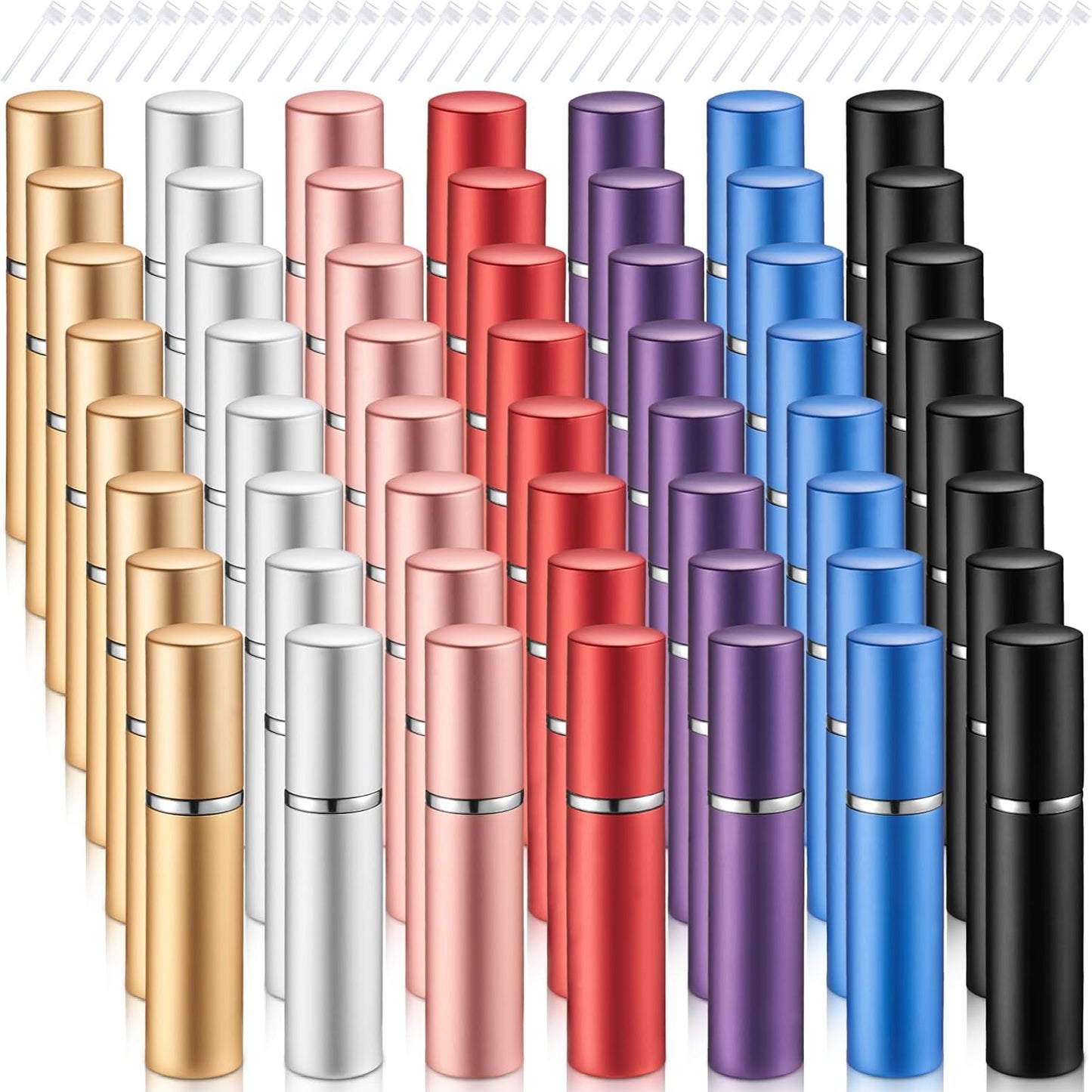 Zonon Mini Refillable Perfume Atomizer - 56 Pieces Portable Spray Bottle Set | Rainbow Color, 5 ml