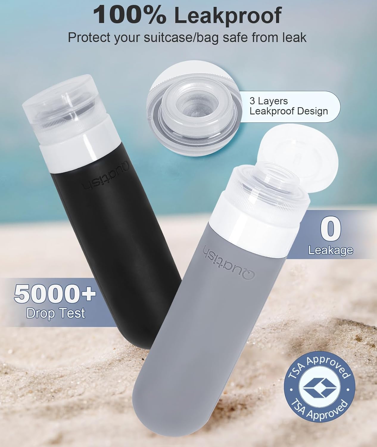 Travel Bottles for Toiletries - TSA Approved Leak-Proof Silicone Containers | 20 Pack, Black