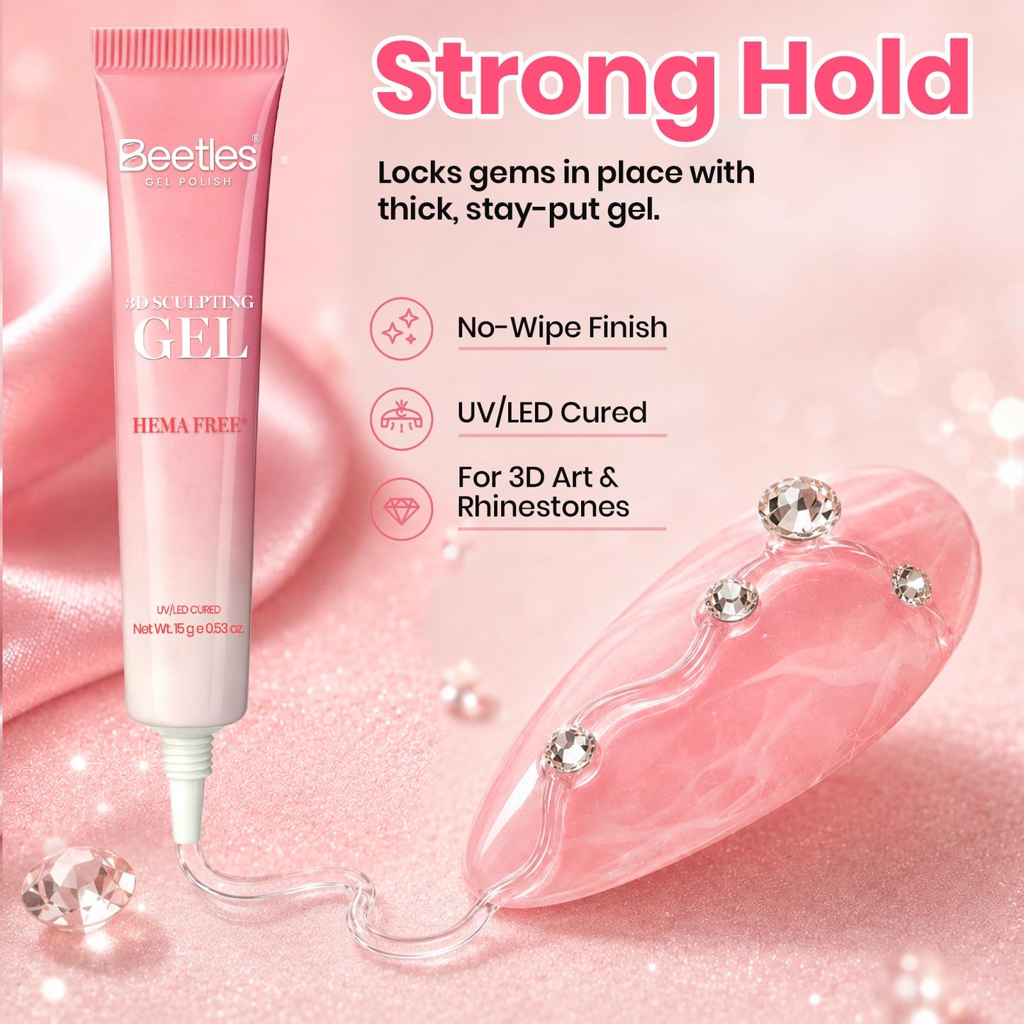 Beetles 3D Gel Nail Art, 5 in 1 Sculpting Clear Gel Glue, No Wipe Hema-Free for Drawing, Molding, Nail Charms, Rhinestones & Chrome Powder, Beginner-Friendly, DIY Home & Salon, UV/LED Lamp Needed,15g