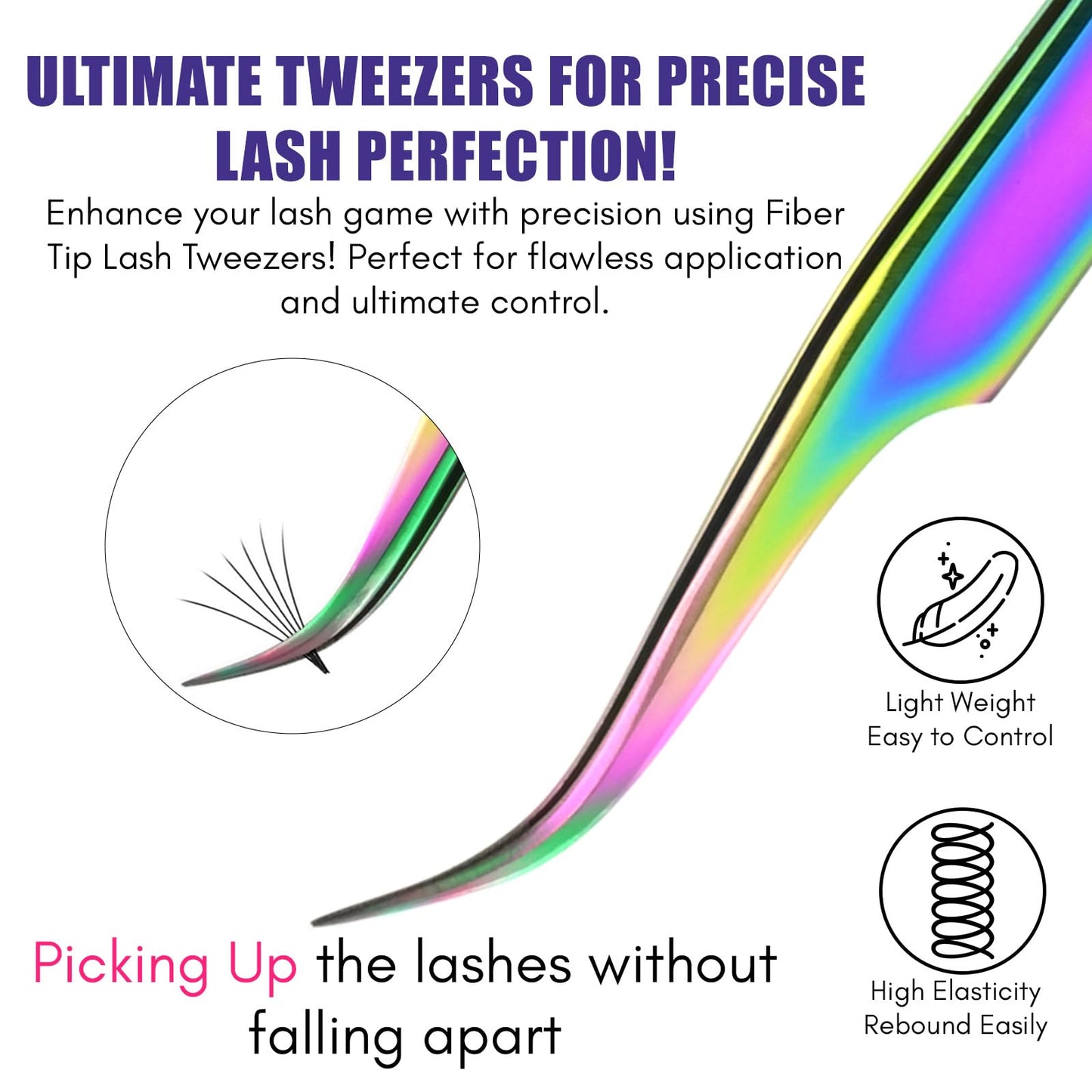 My Lash Tools Lash Tweezers For Eyelash Extensions Precision Fiber Tip Tweezers For Lash Extensions Mega Volume Lash Tweezer | Professional Stainless Steel Lashing Tweezers (Dot Grip Rainbow)