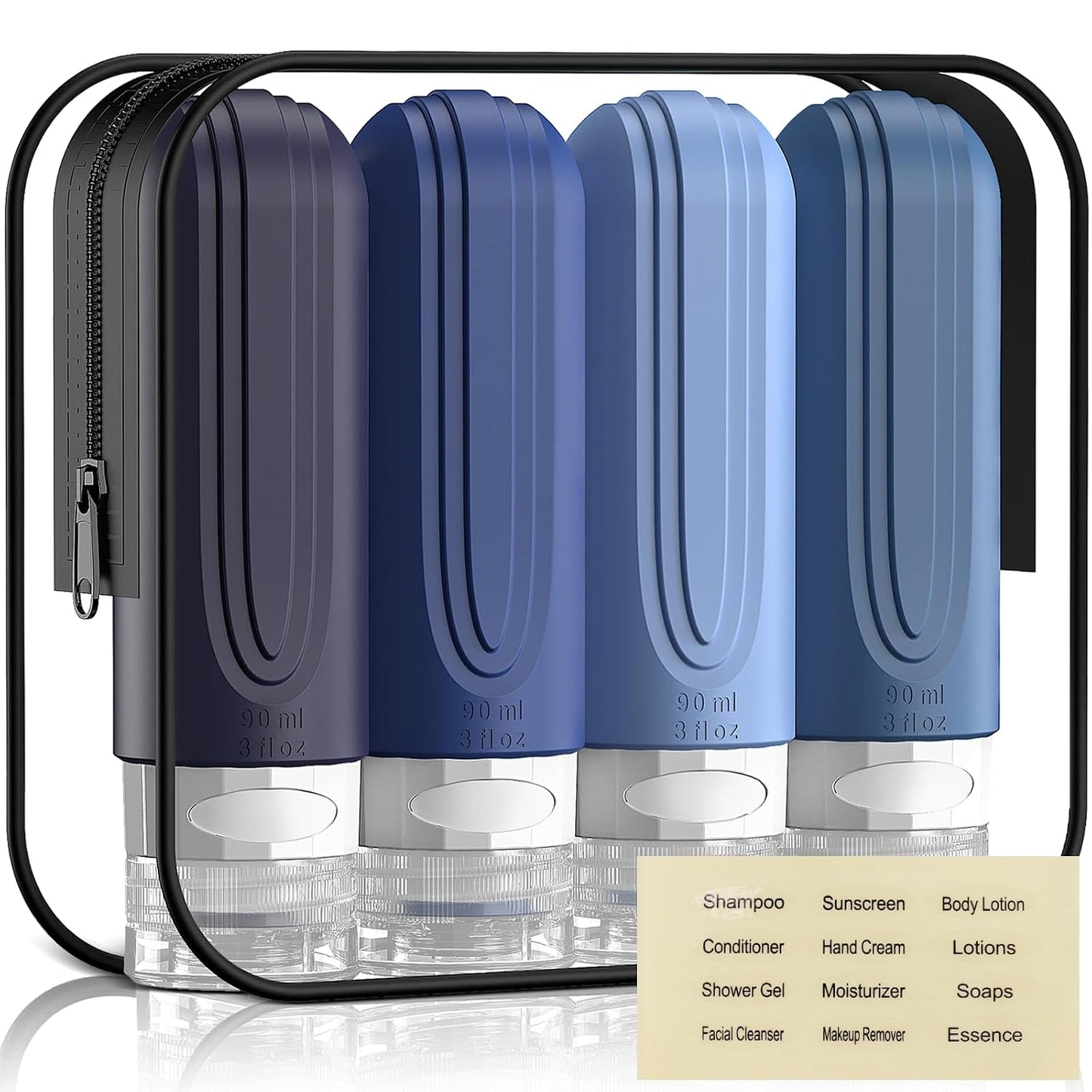 Travel Bottles for Toiletries - 3oz Silicone Leak-Proof Containers | TSA Approved, Squeezable Essentials (Blue)