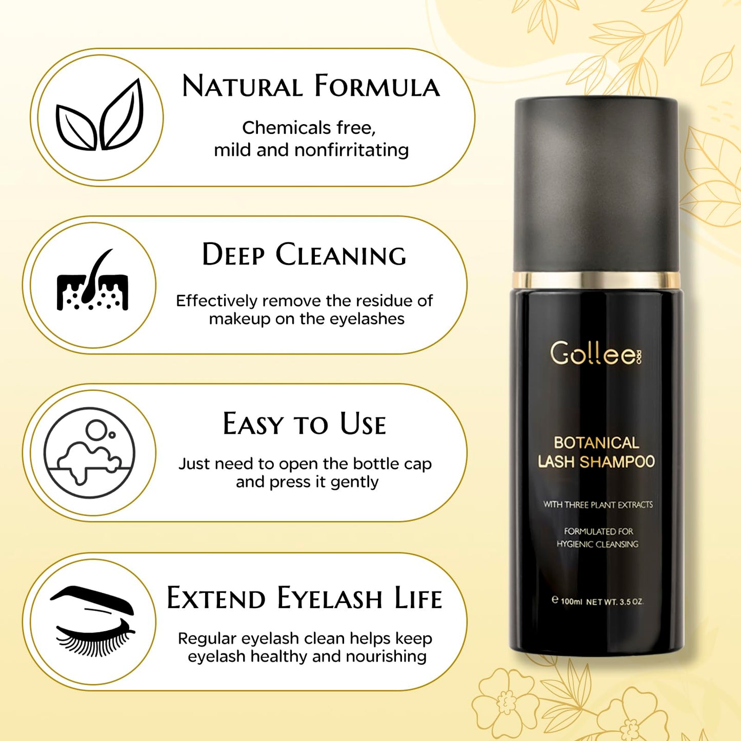 Lash Shampoo -100 ML Eyelash Shampoo Eyelash Extension Cleanser for Lash Extensions with Brush Eyelash Wash for Extensions & Natural Lashes/Paraben & Sulfate Free Safe Makeup Remover