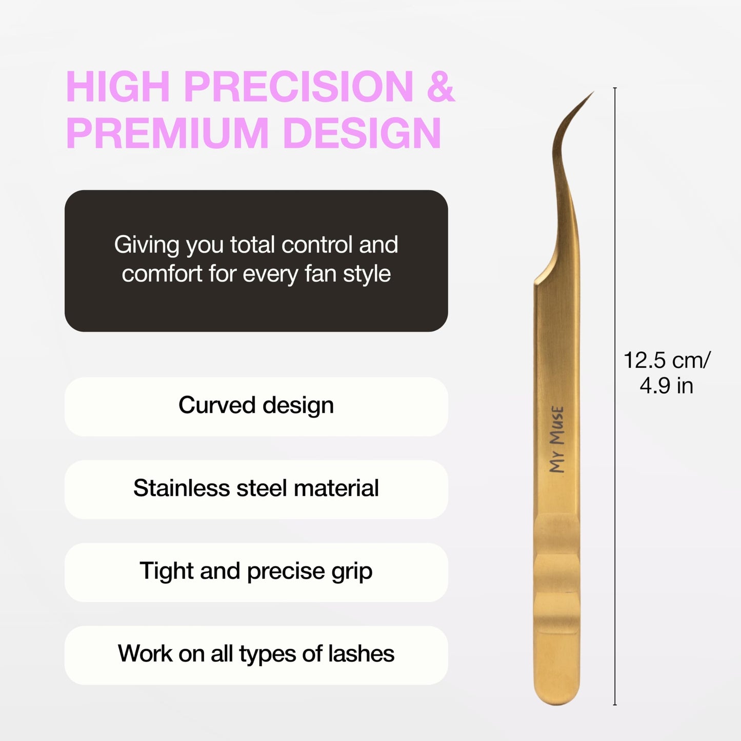 Curacoro Lash Tweezers for Eyelash Extensions - LashSmith Precision Curved Tweezers for Every Fan Style
