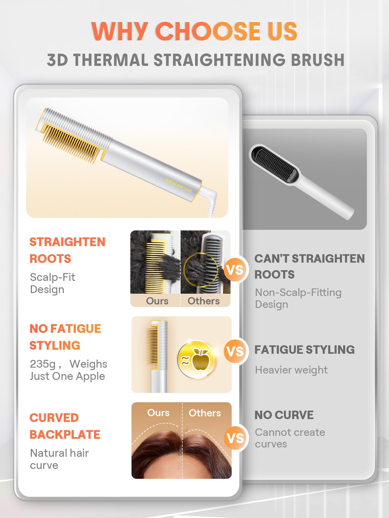 SHEGLAM Hair Straightener Brush, Hair Straightener with 24K Gold Comb, 3D Ionic Hot Comb Straightener, Anti-Scald Design, Fast Heat-Up, Auto-Off, Frizz Control, Sleek & Smooth Styling