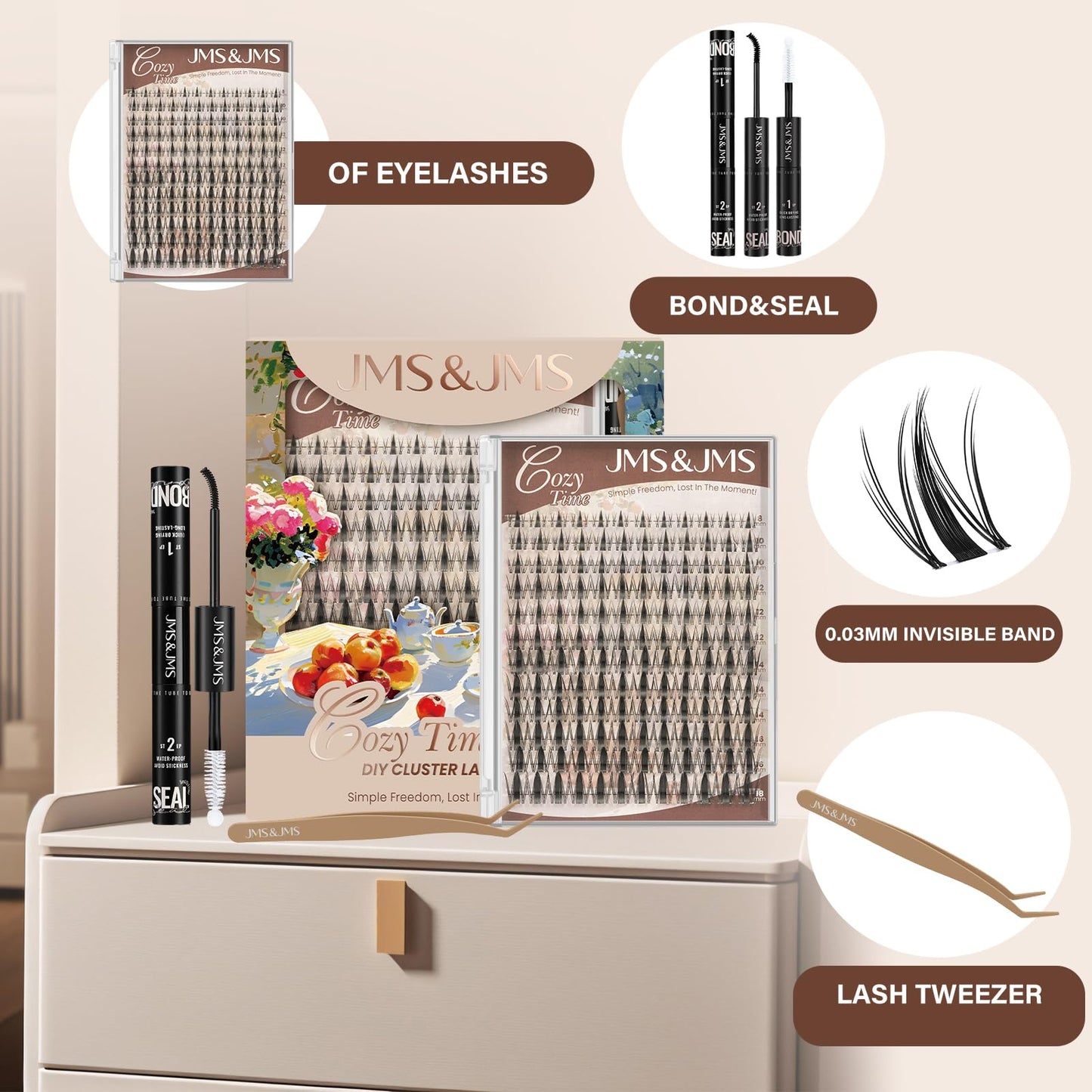 JMS&JMS Fairy Lash Clusters Kit Natural Cluster Lashes Invisible Band Manga Lashes with Lash Bond and Seal Eyelash Applictor Anime Lash Lash Extension Kit for Beginner (Fairy-8-18mix)