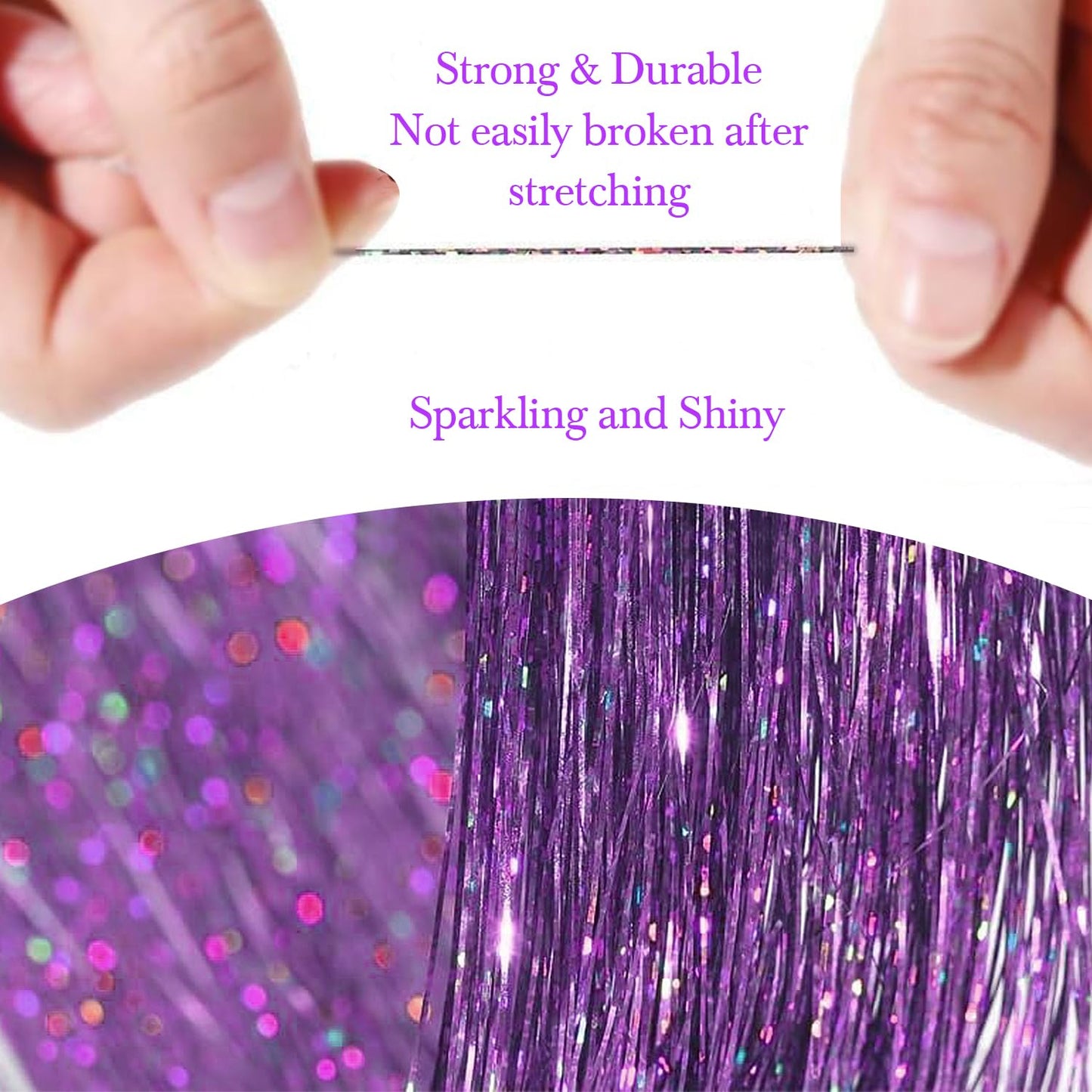 Hair Tinsel 8 Packs 1600 Strands 50 Inch Tinsel Hair Extensions Purple Heat Resistant Glitter Sparkling Shinny Fairy Hair Accessories for Women(Purple, 50Inch 8Packs)