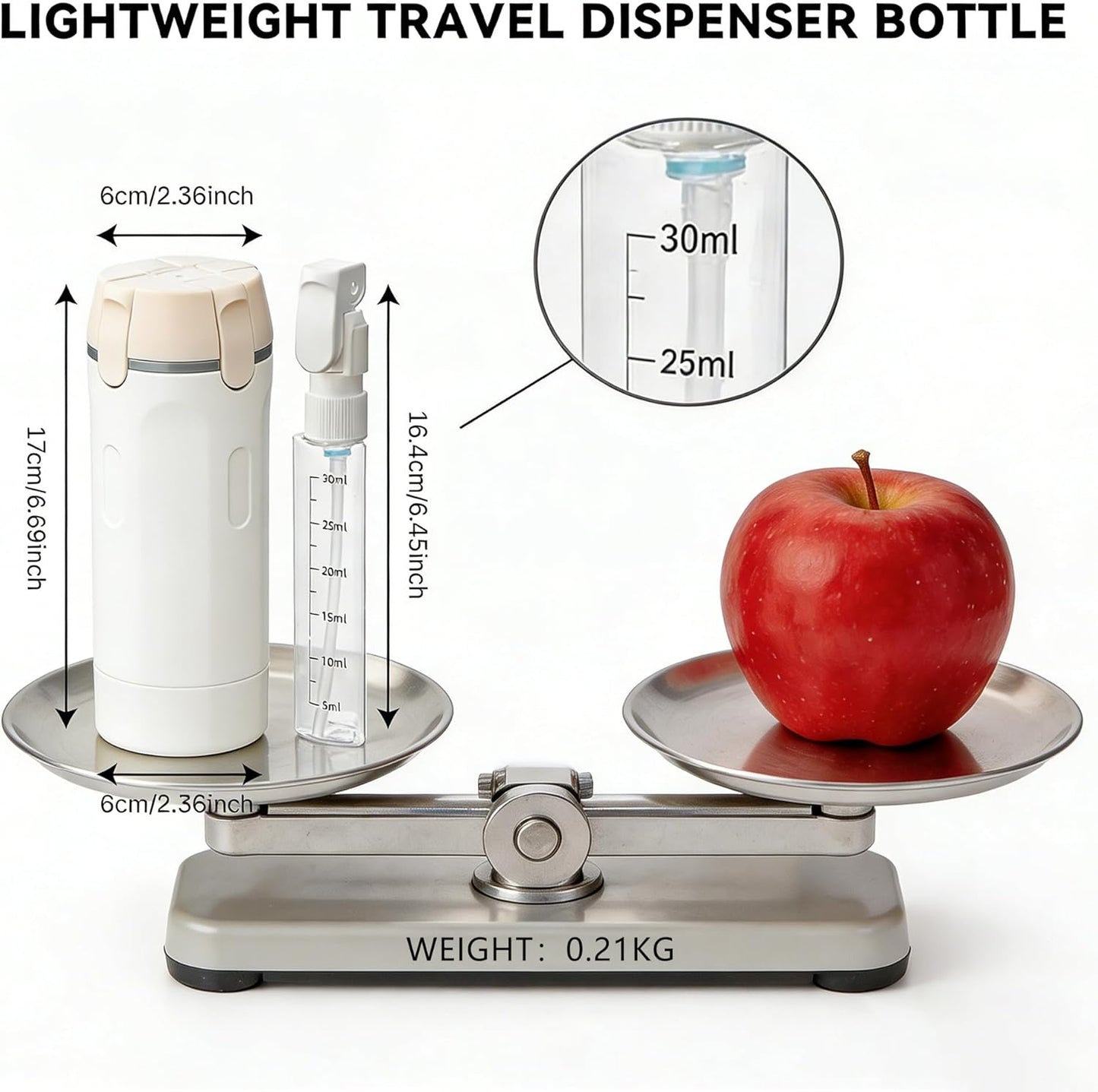 Travel Dispenser Bottle Set - 4 in 1 Leak-Proof 30ML Toiletry Containers | Portable Pump with Scale & Labels for Shampoo & Shower Use