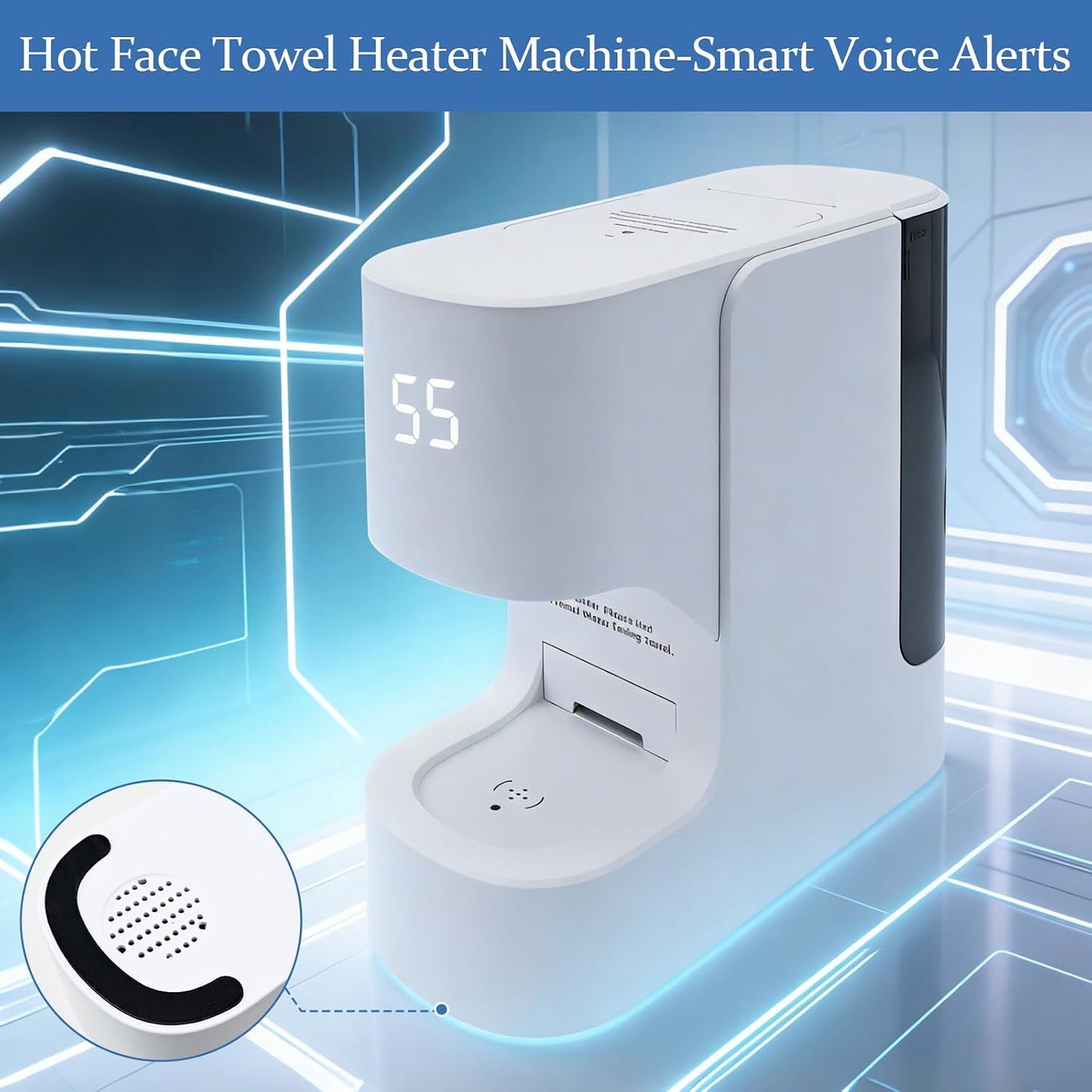 Face Towel Warmer with Voice Alert - Fast 5-Second Heating & 55°C Temperature Control | Includes 20 Compressed Towels