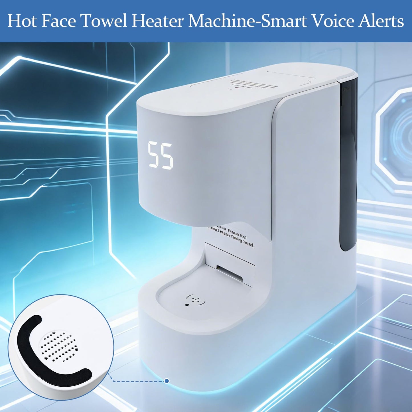 Hot Face Towel Warmer with Voice Alert - 5-Second Fast Heating & Automatic Dispenser, Constant 55°C (131°F) Temperature Control, Includes 20 Compressed Towels (Towel Machine)