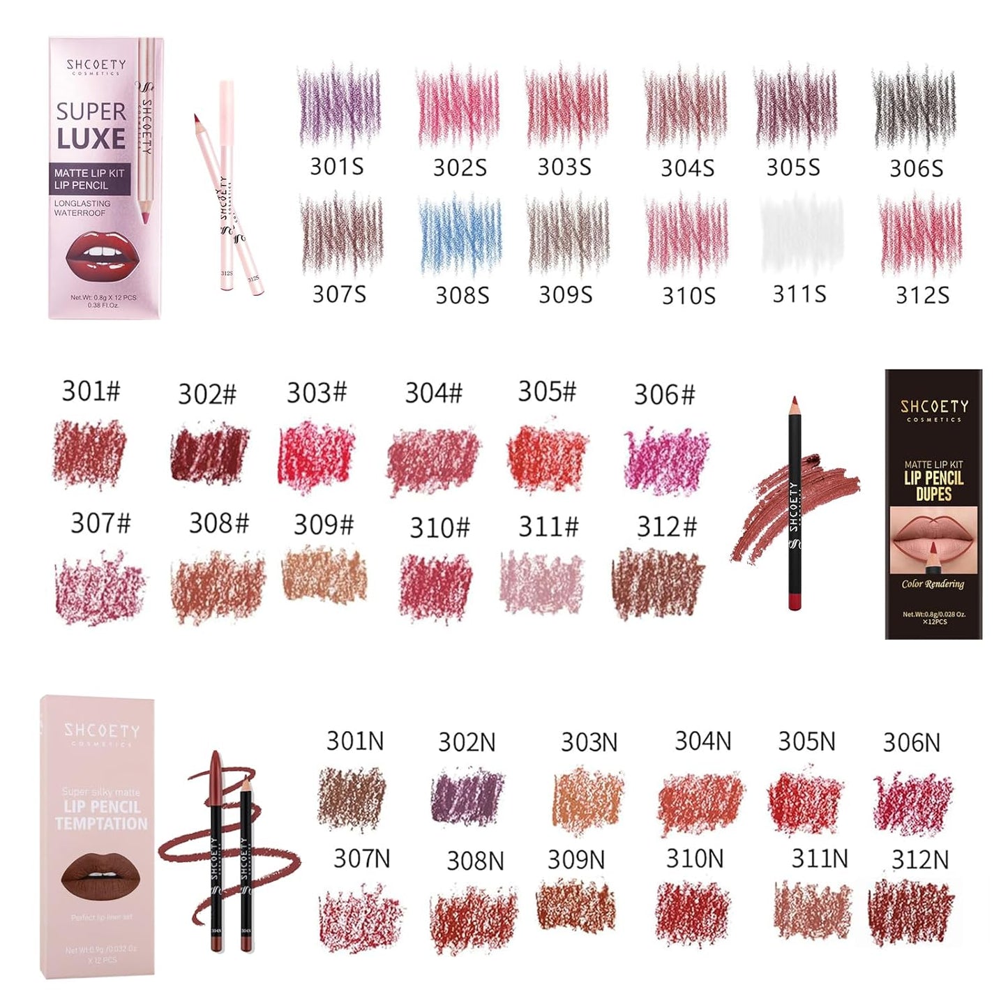 Matte Lip Liner Set - 36 Pcs Waterproof Longwear Lip Pencils | Smooth, High Pigmented Natural Makeup