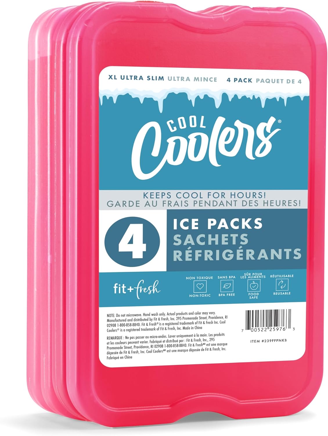 XL Slim Ice Packs - Quick Freeze Reusable Ice Packs for Lunch Boxes & Coolers | 4 Pack