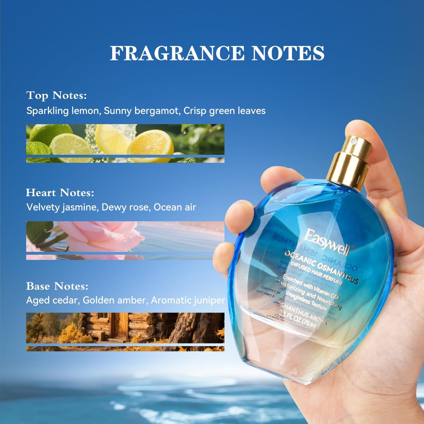 EASYWELL Hair Perfume for Women, Christmas Gift Birthday Gifts for Mom and girls, Leave In Conditioner Spray with Vitamin B5, Hair Care Fragrance, Hair Oil Mist, Oceanic Osmanthus, 2.5 fl oz