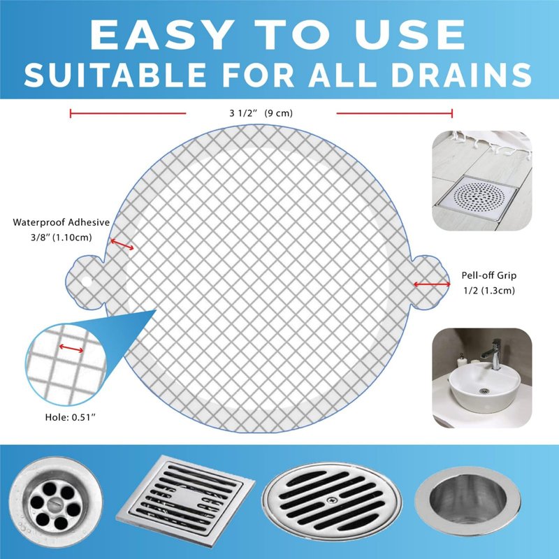 Hair Catcher Shower Drain Disposable Mesh Stickers, 35 Pack
