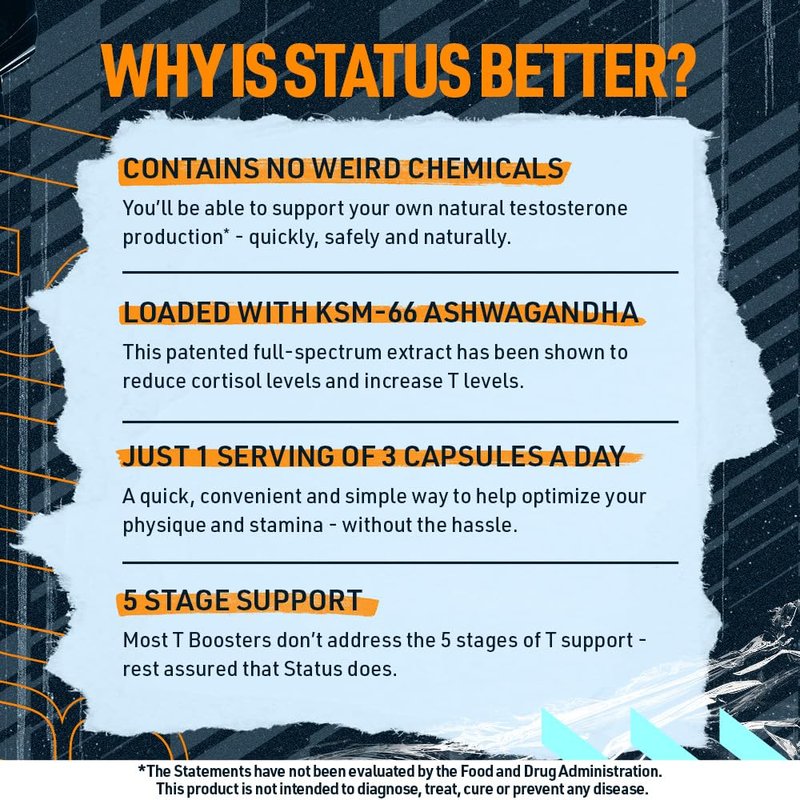 Blue Star Nutraceuticals Status - Testosterone Booster for Men - w/KSM 66 Ashwagandha - Invigorate Stamina, Muscle Growth & Energy | Natural Test Booster Support - 90 Veggie Capsules