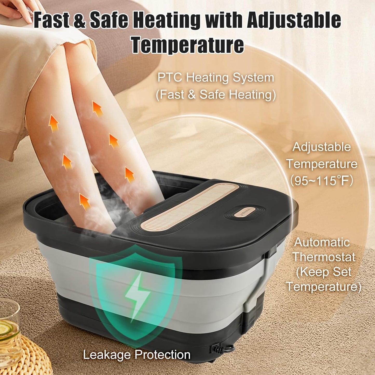 Collapsible Foot Spa Bath - Heated Massager with Bubble Jets | Remote Control & Pumice Stone for Relaxation