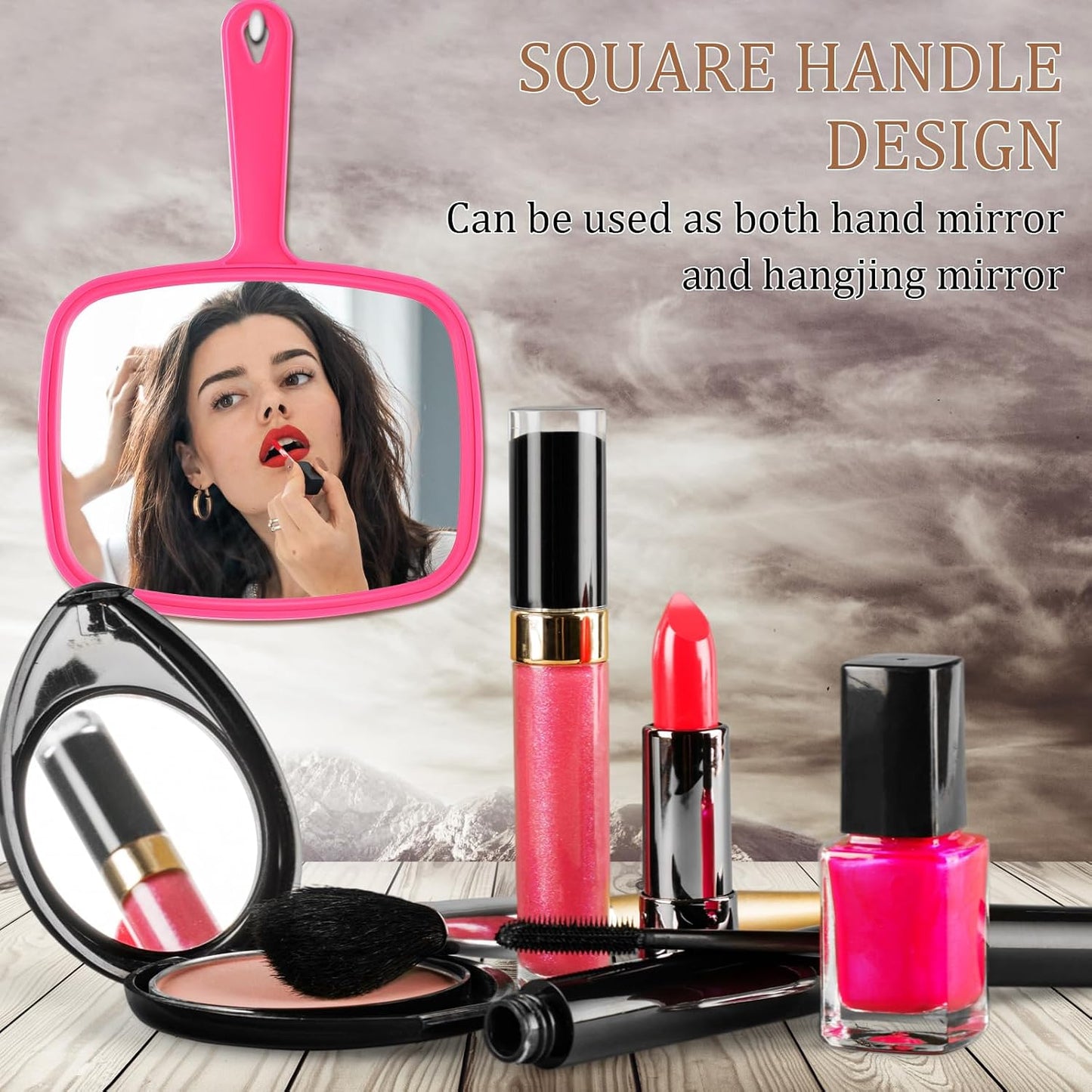 12 Pcs Handheld Makeup Mirrors - Portable Beauty Mirrors for Home, Salon & Travel | 6.69 x 9.45 Inch (Rose Red)