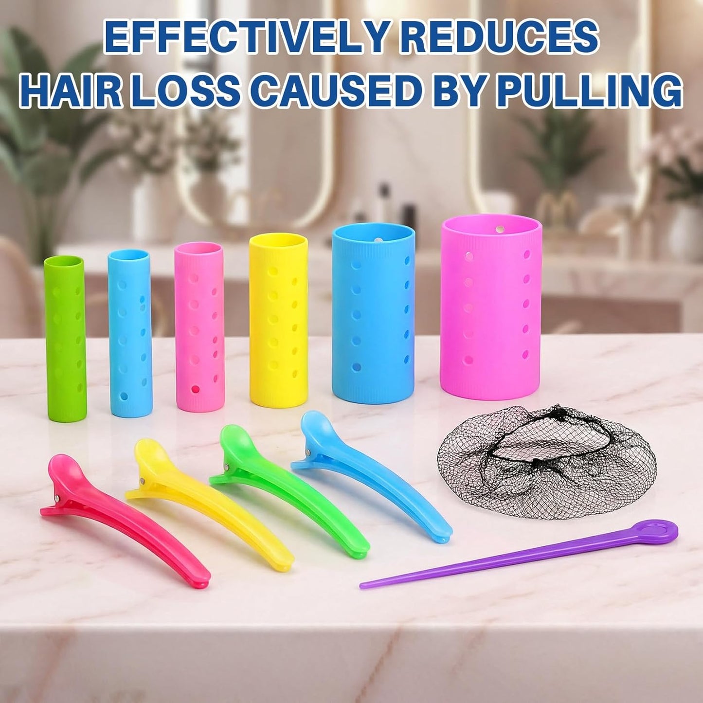Hair Rollers Set - 60 Plastic Rollers with 60 Pins & 20 Duck Clips | DIY Curling Tools for Men & Women