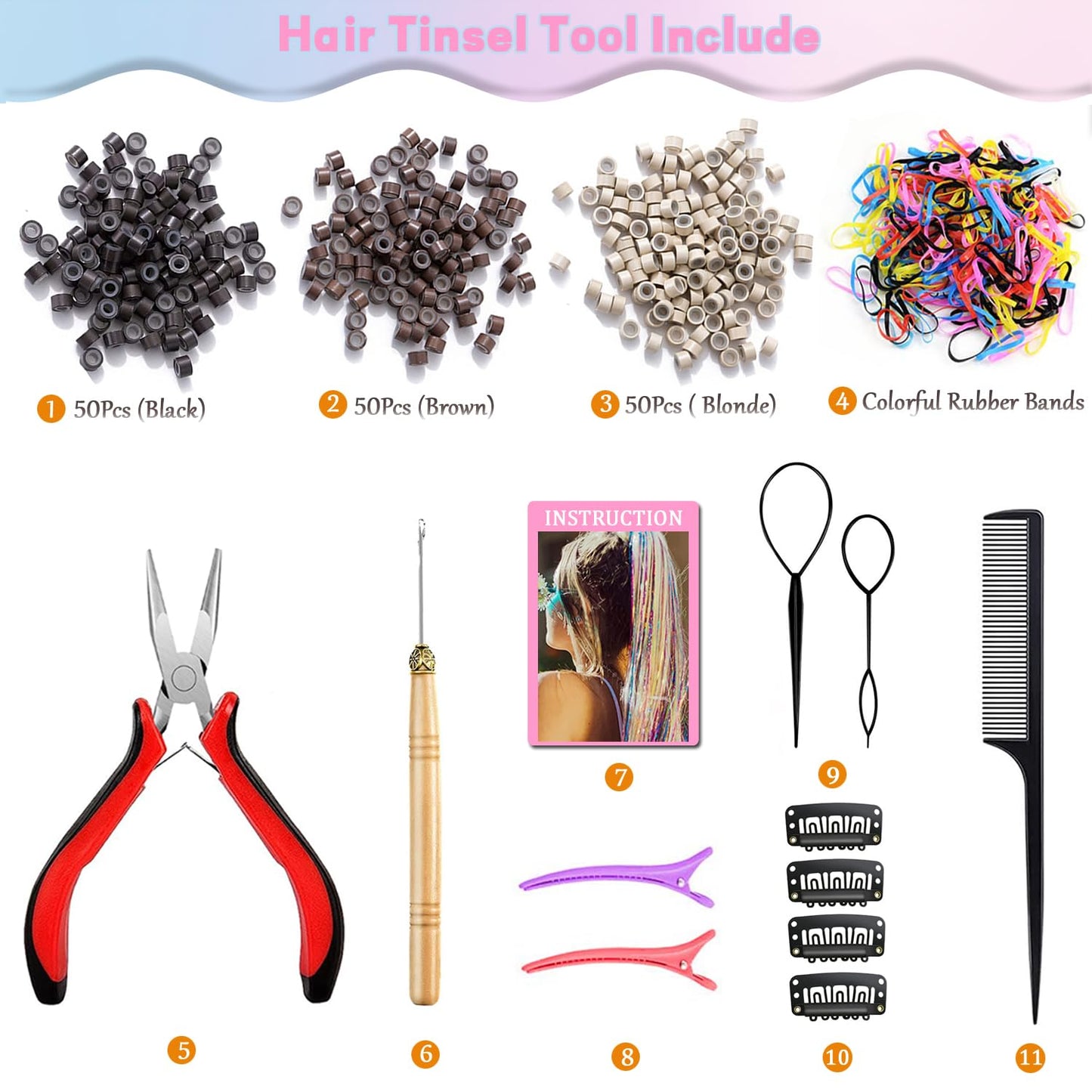 AIAIZHQH Hair Tinsel Kit (20 Colors, 8800 Strands, 48 Inches) Sparking Tinsel Hair Extensions Kit with Tools, Heat Resistant Highlights Glitter Hair Extensions Fairy Hair Accessories for Girls Women