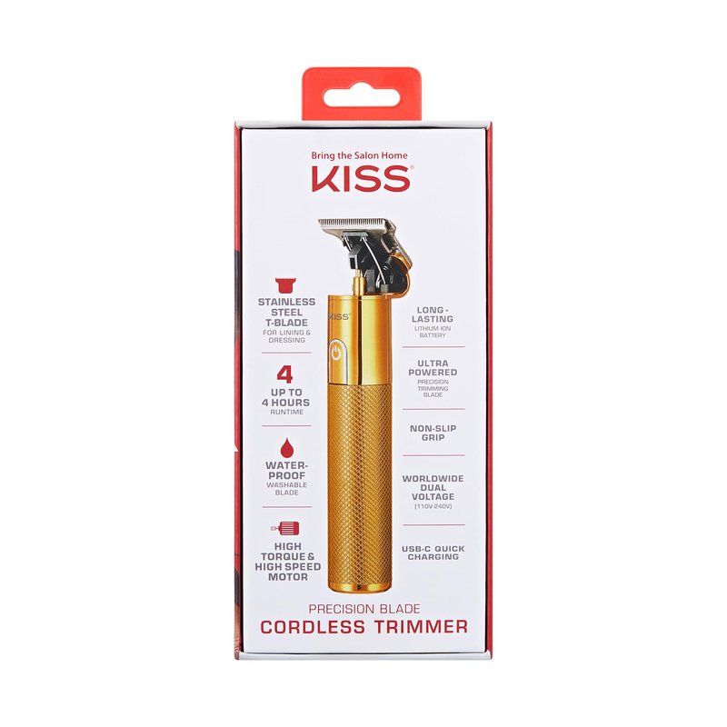 KISS Precision Blade Cordless Trimmer with Stainless Steel T-Blade, Powerful High-Torque, High-Speed Motor, 3 Attachments & Cover, USB Cable & Long-Lasting Lithium Ion Battery