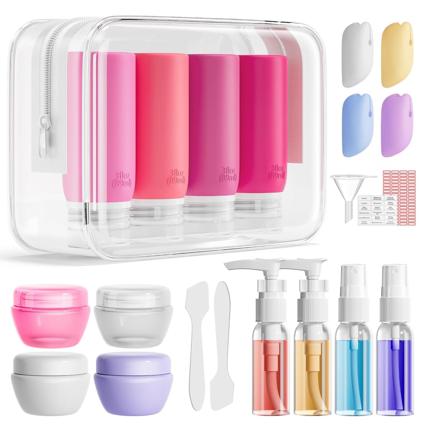 Travel Bottles for Toiletries - 21 Pack Leak-Proof TSA Compliant Silicone Containers | BPA Free, Gray Toiletry Bag Included